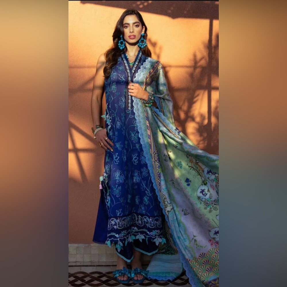 Farah talib aziz Jardin blue lawn dress medium